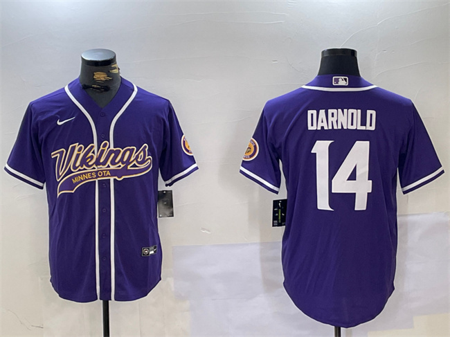 Personalized Men’s Minnesota Vikings #14 Sam Darnold Purple Cool Base Stitched Baseball Jersey