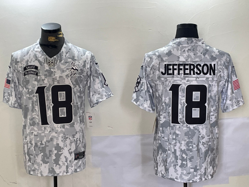 Personalized Men’s Minnesota Vikings #18 Justin Jefferson 2024 F.U.S.E Arctic Camo Salute To Service Limited Stitched Football Jersey