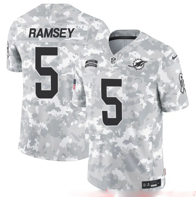 Personalized Men’s Miami Dolphins #5 Jalen Ramsey 2024 F.U.S.E Arctic Camo Salute To Service Limited Stitched Football Jersey