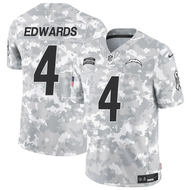 Personalized Men’s Los Angeles Chargers #4 Gus Edwards 2024 F.U.S.E Arctic Camo Salute To Service Limited Stitched Football Jersey