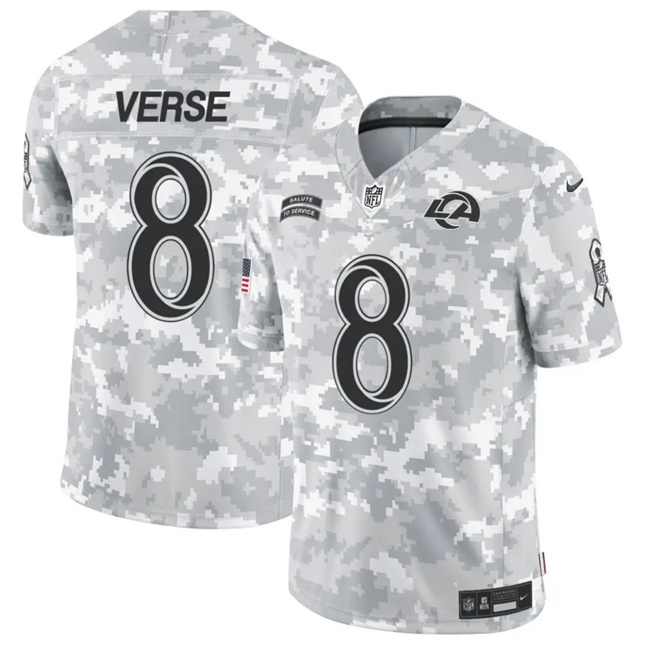 Personalized Men’s Los Angeles Rams #8 Jared Verse 2024 F.U.S.E Arctic Camo Salute To Service Limited Stitched Football Jersey