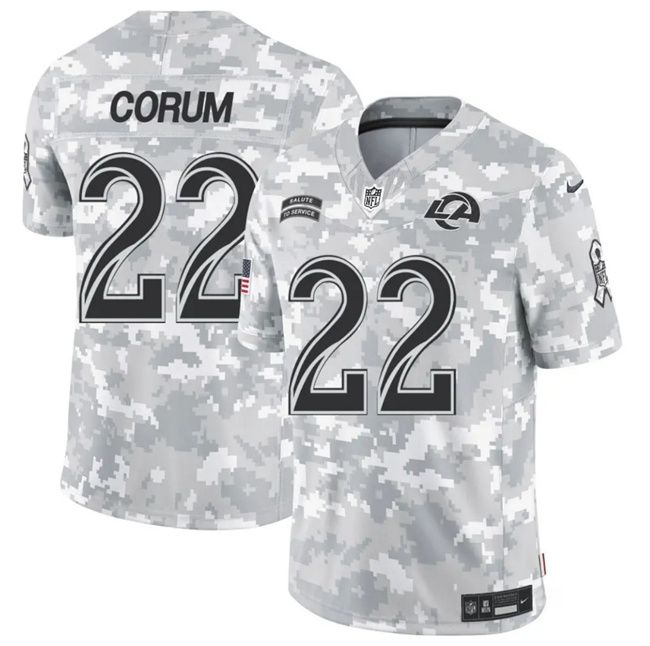 Personalized Men’s Los Angeles Rams #22 Blake Corum 2024 F.U.S.E Arctic Camo Salute To Service Limited Stitched Football Jersey