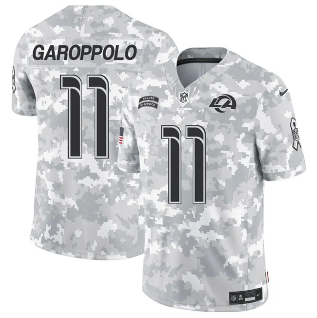 Personalized Men’s Los Angeles Rams #11 Jimmy Garoppolo 2024 F.U.S.E Arctic Camo Salute To Service Limited Stitched Football Jersey