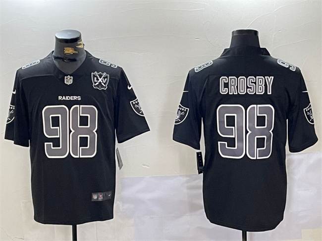Personalized Men’s Las Vegas Raiders #98 Maxx Crosby Black With 65th Anniversary Patch Limited Stitched Jersey