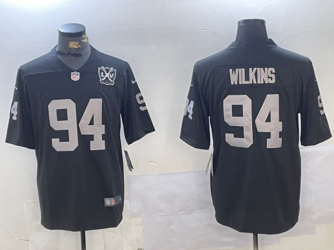 Personalized Men’s Las Vegas Raiders #94 Christian Wilkins Black 65th Anniversary Patch Stitched Football Jersey