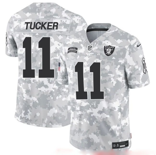 Personalized Men’s Las Vegas Raiders #11 Tre Tucker 2024 F.U.S.E Arctic Camo Salute To Service Limited Stitched Football Jersey