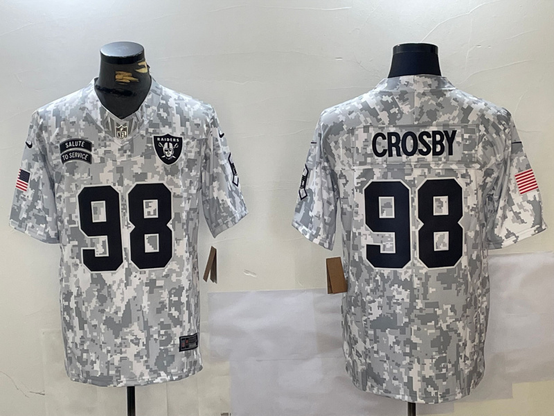 Personalized Men’s Las Vegas Raiders #98 Maxx Crosby 2024 F.U.S.E Arctic Camo Salute To Service Limited Stitched Football Jersey