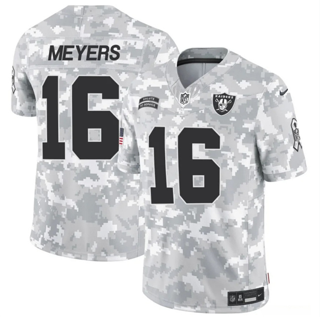 Personalized Men’s Las Vegas Raiders #16 Jakobi Meyers 2024 F.U.S.E Arctic Camo Salute To Service Limited Stitched Football Jersey