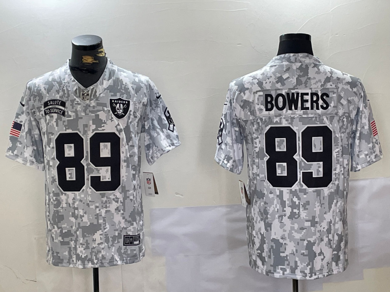 Personalized men’s las vegas raiders #89 brock bowers 2024 f.u.s.e arctic camo salute to service limited stitched football jersey