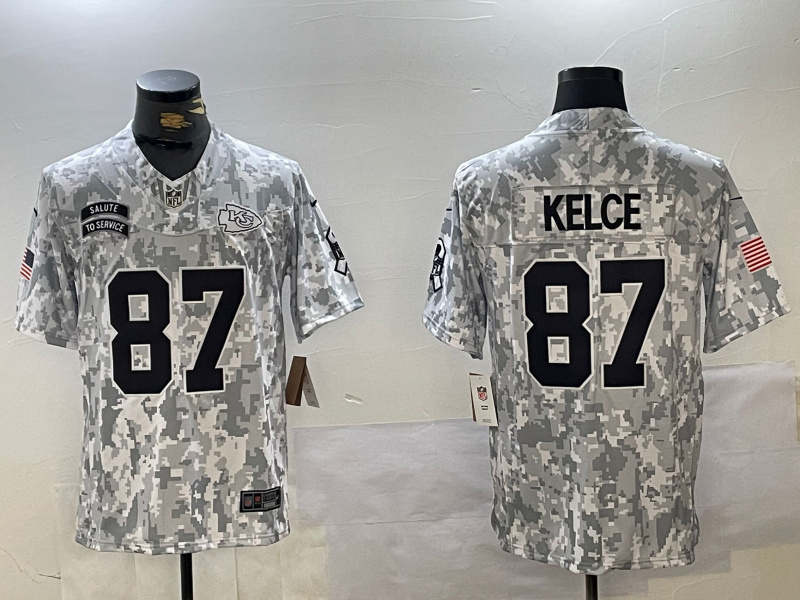 Personalized Men’s Kansas City Chiefs #87 Travis Kelce 2024 F.U.S.E Arctic Camo Salute To Service Limited Stitched Football Jersey