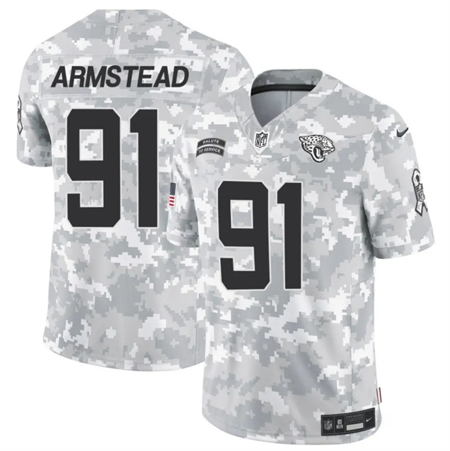Personalized Men’s Jacksonville Jaguars #91 Arik Armstead 2024 F.U.S.E Arctic Camo Salute To Service Limited Stitched Football Jersey