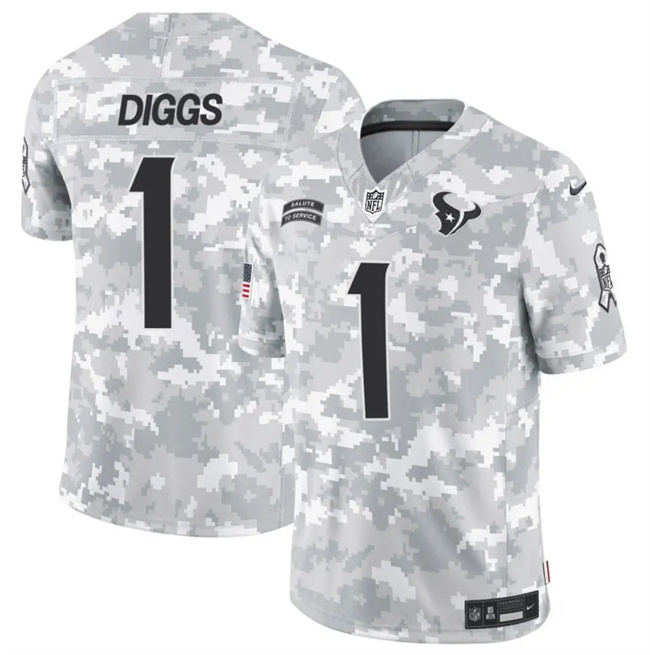 Personalized Men’s Houston Texans #1 Stefon Diggs 2024 F.U.S.E Arctic Camo Salute To Service Limited Stitched Football Jersey