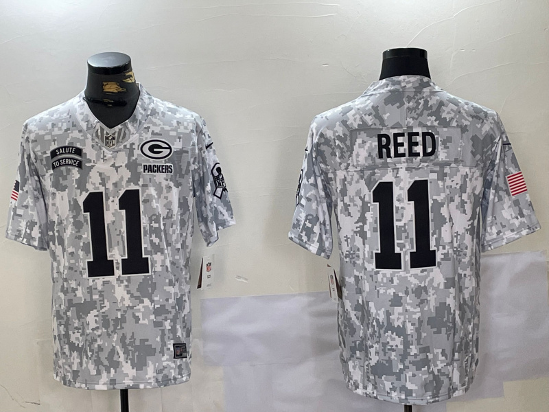 Personalized men’s green bay packers #11 jayden reed 2024 f.u.s.e arctic camo salute to service limited stitched football jersey