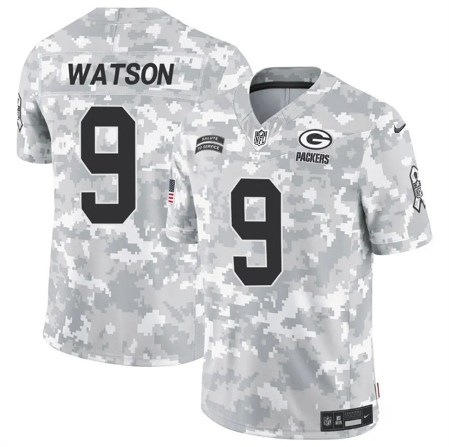 Personalized Men’s Green Bay Packers #9 Christian Watson 2024 F.U.S.E Arctic Camo Salute To Service Limited Stitched Football Jersey