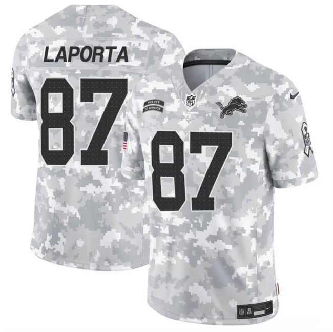 Personalized Men’s Detroit Lions #87 Sam LaPorta 2024 F.U.S.E Arctic Camo Salute To Service Limited Stitched Football Jersey