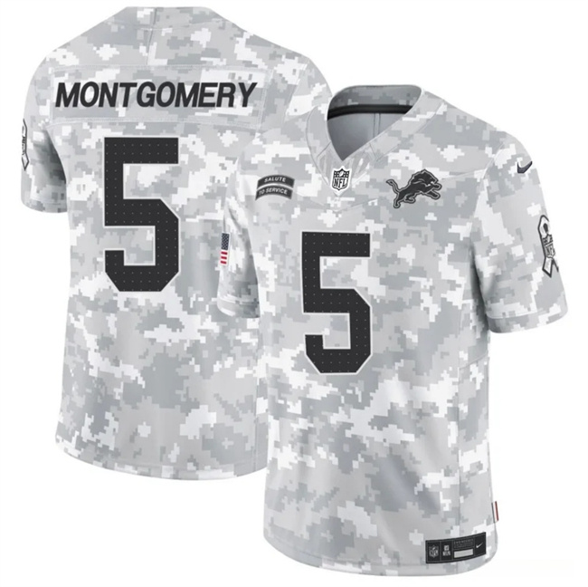 Personalized Men’s Detroit Lions #5 David Montgomery 2024 F.U.S.E Arctic Camo Salute To Service Limited Stitched Football Jersey