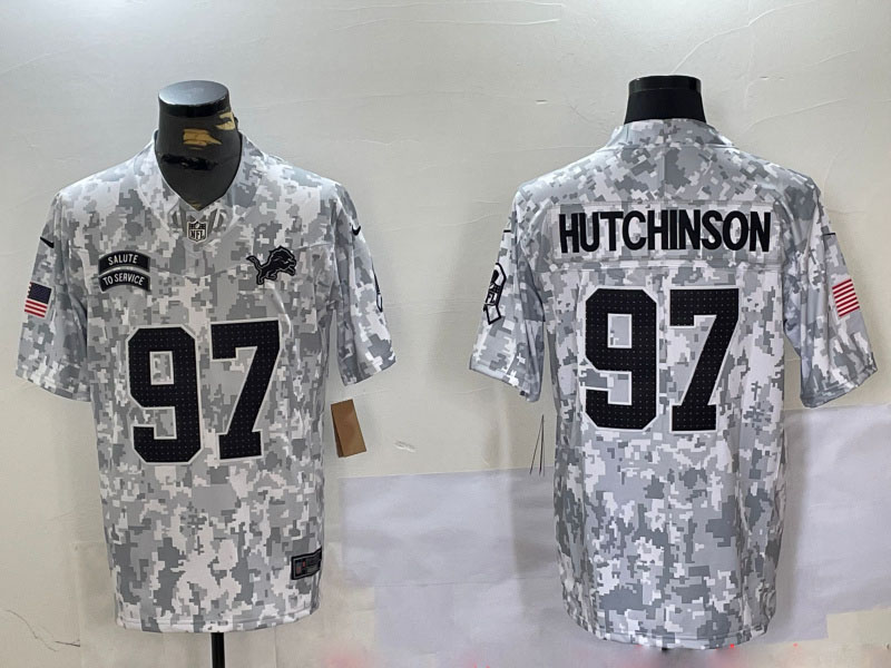 Personalized Men’s Detroit Lions #97 Aidan Hutchinson 2024 F.U.S.E Arctic Camo Salute To Service Limited Stitched Football Jersey
