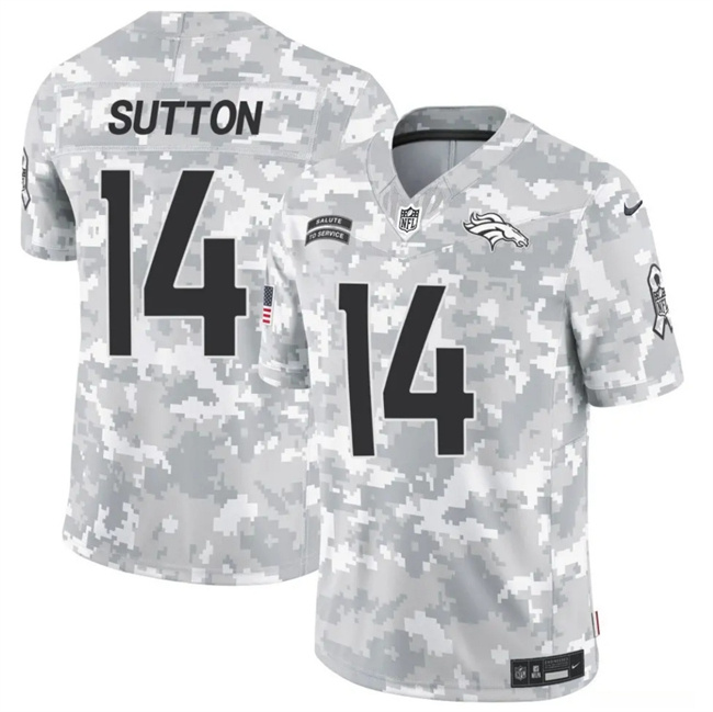 Personalized Men’s Denver Broncos #14 Courtland Sutton 2024 F.U.S.E Arctic Camo Salute To Service Limited Stitched Football Jersey