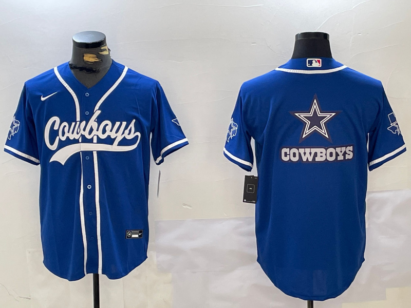 Personalized Men’s Dallas Cowboys Big Logo Royal With Patch Cool Base Stitched Baseball Jerseys