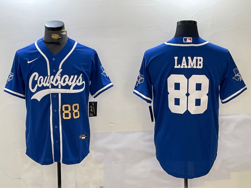 Personalized Men’s Dallas Cowboys #88 CeeDee Lamb Royal With Patch Cool Base Stitched Baseball Jerseys