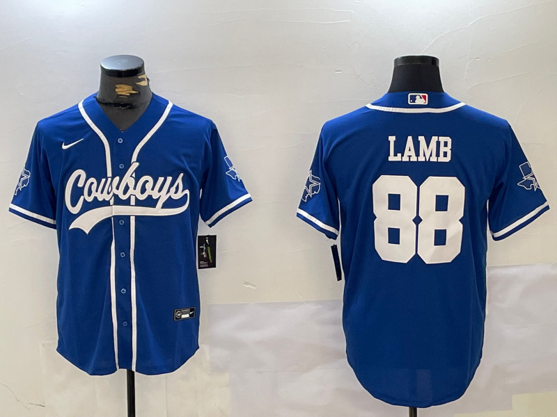 Personalized Men’s Dallas Cowboys #88 CeeDee Lamb Royal With Patch Cool Base Stitched Baseball Jerseys