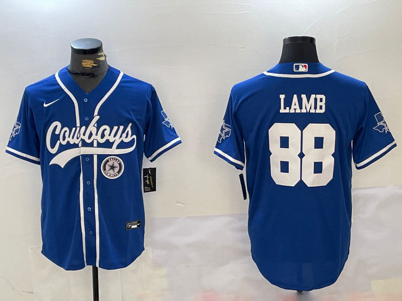 Personalized Men’s Dallas Cowboys #88 CeeDee Lamb Royal With Patch Cool Base Stitched Baseball Jerseys