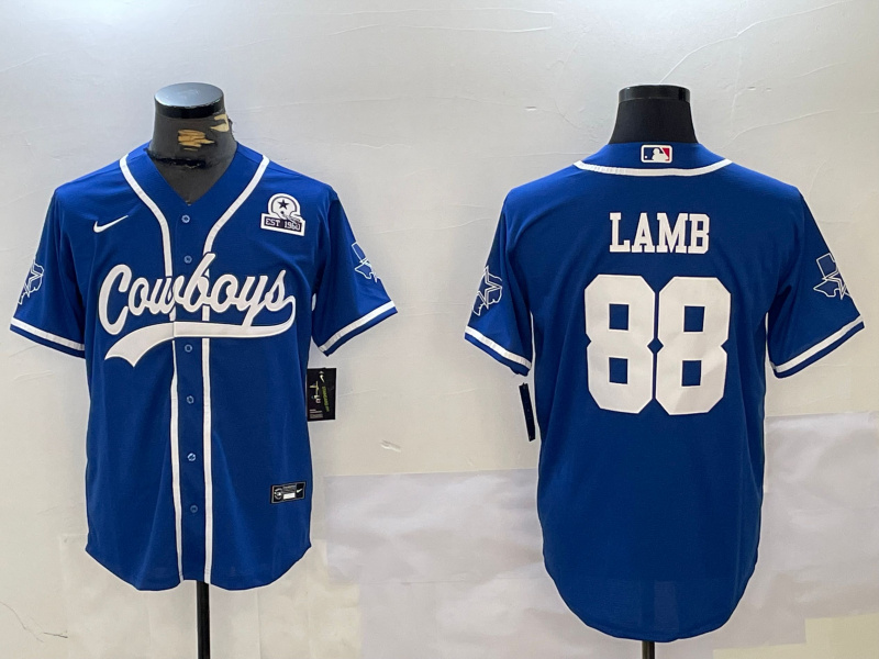 Personalized Men’s Dallas Cowboys #88 CeeDee Lamb Royal With Patch Cool Base Stitched Baseball Jerseys