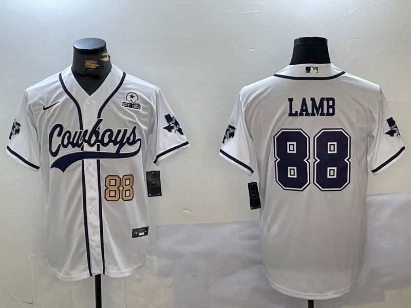 Personalized Men’s Dallas Cowboys #88 CeeDee Lamb White With Patch Cool Base Stitched Baseball Jerseys
