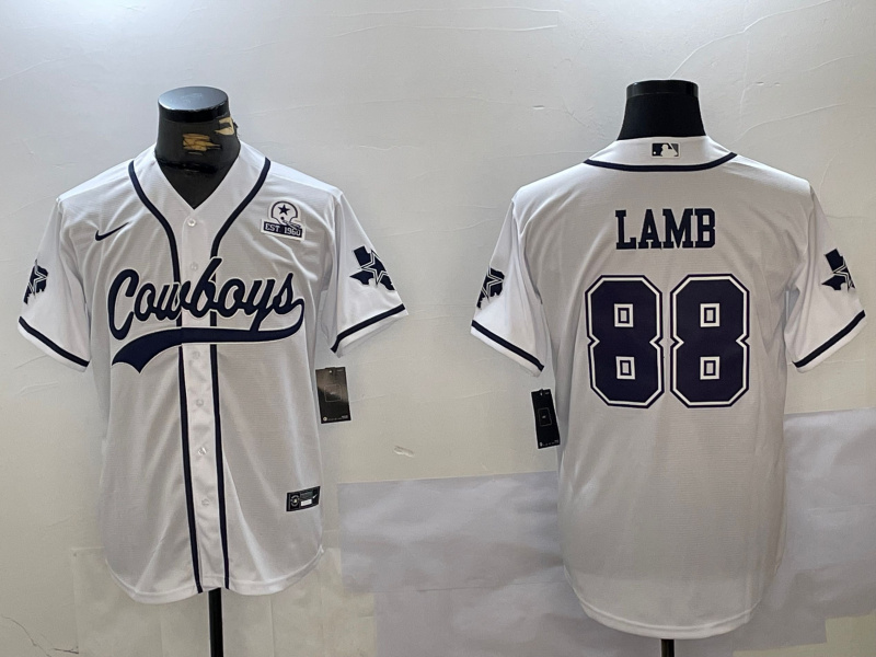 Personalized Men’s Dallas Cowboys #88 CeeDee Lamb White With Patch Cool Base Stitched Baseball Jerseys