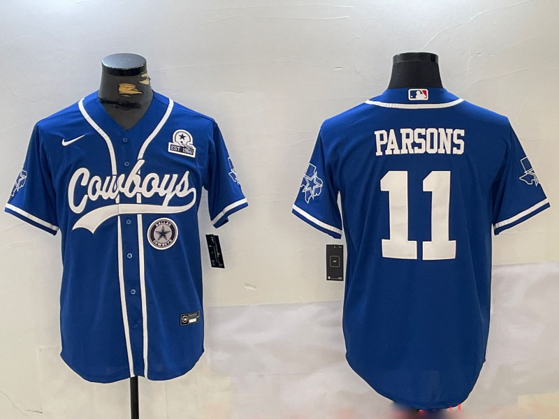Personalized Men’s Dallas Cowboys #11 Micah Parsons Royal With Patch Cool Base Stitched Baseball Jerseys