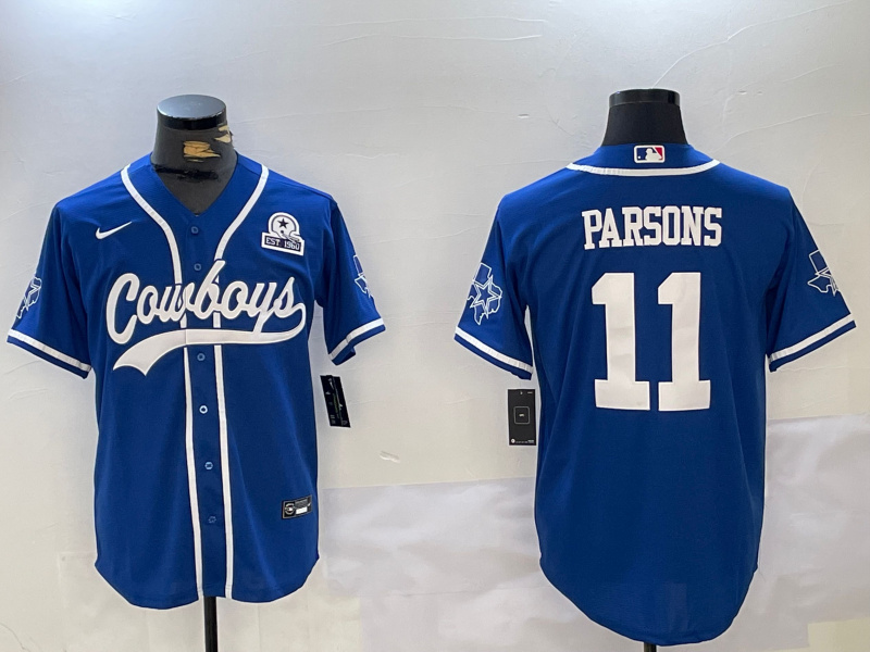Personalized Men’s Dallas Cowboys #11 Micah Parsons Royal With Patch Cool Base Stitched Baseball Jerseys