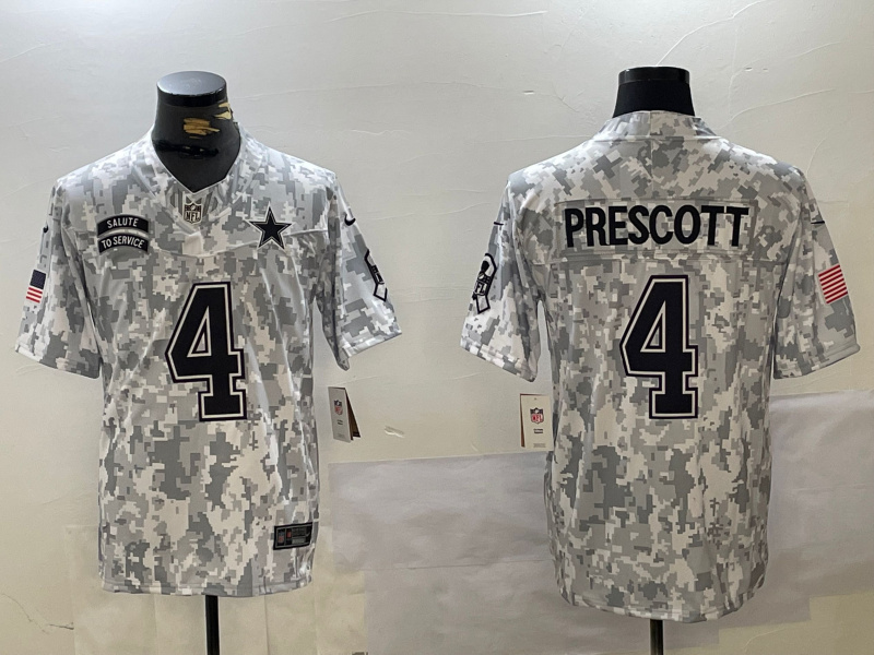 Personalized Men’s Dallas Cowboys #4 Dak Prescott 2024 F.U.S.E Arctic Camo Salute To Service Limited Stitched Football Jersey