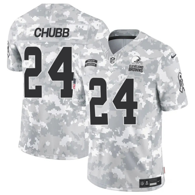 Personalized Men’s Cleveland Browns #24 Nick Chubb 2024 F.U.S.E Arctic Camo Salute To Service Limited Stitched Football Jersey
