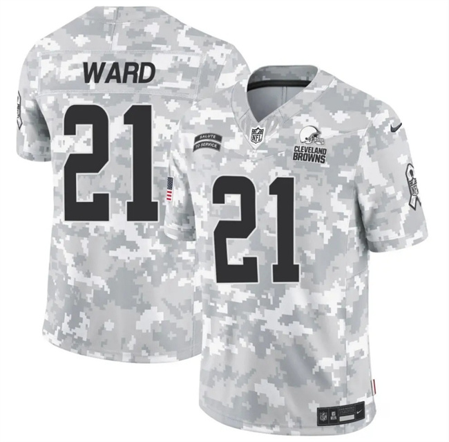 Personalized Men’s Cleveland Browns #21 Denzel Ward 2024 F.U.S.E Arctic Camo Salute To Service Limited Stitched Football Jersey