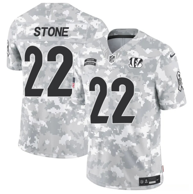 Personalized Men’s Cincinnati Bengals #22 Geno Stone 2024 F.U.S.E Arctic Camo Salute To Service Limited Stitched Football Jersey