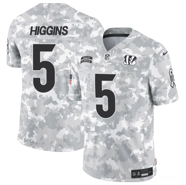 Personalized Men’s Cincinnati Bengals #5 Tee Higgins 2024 F.U.S.E Arctic Camo Salute To Service Limited Stitched Football Jersey