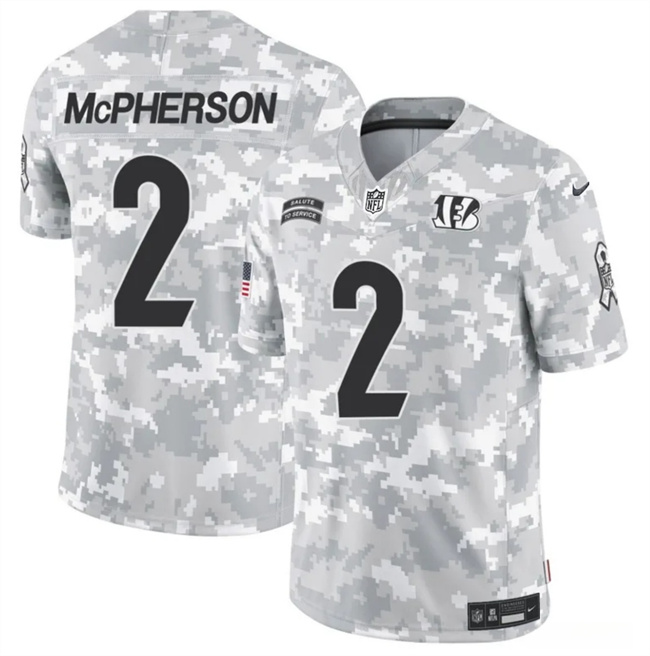 Personalized Men’s Cincinnati Bengals #2 Evan McPherson 2024 F.U.S.E Arctic Camo Salute To Service Limited Stitched Football Jersey