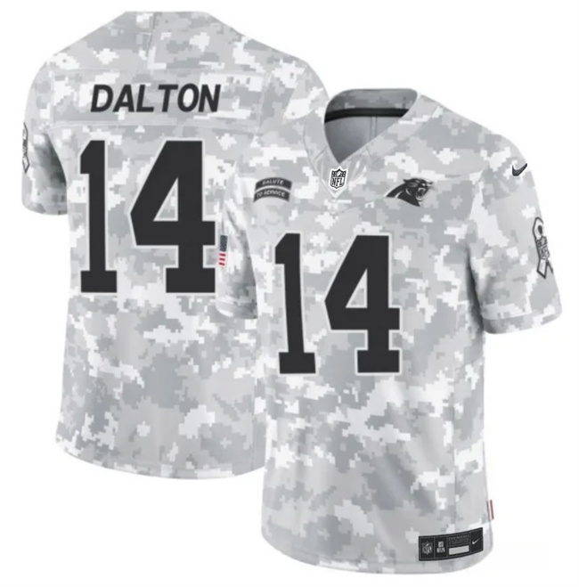 Personalized Men’s Carolina Panthers #14 Andy Dalton 2024 F.U.S.E Arctic Camo Salute To Service Limited Stitched Football Jersey