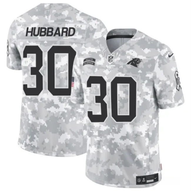 Personalized Men’s Carolina Panthers #30 Chuba Hubbard 2024 F.U.S.E Arctic Camo Salute To Service Limited Stitched Football Jersey