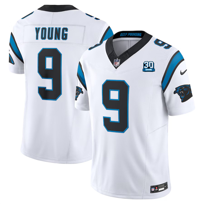 Personalized Men’s Carolina Panthers #9 Bryce Young White 2024 30th Anniversary Patch F.U.S.E. Limited Stitched Football Jersey