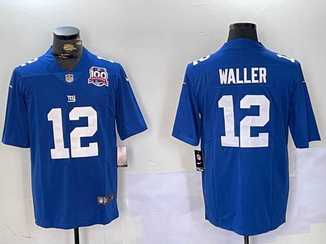 Personalized Men’s New York Giants #12 Darren Waller Blue With 100TH Season Patch Untouchable Limited Stitched Jersey