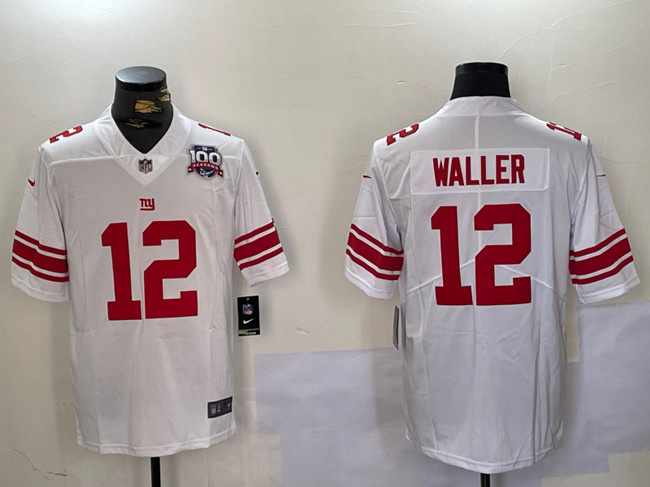 Personalized Men’s New York Giants #12 Darren Waller White With 100TH Season Patch Untouchable Limited Stitched Jersey