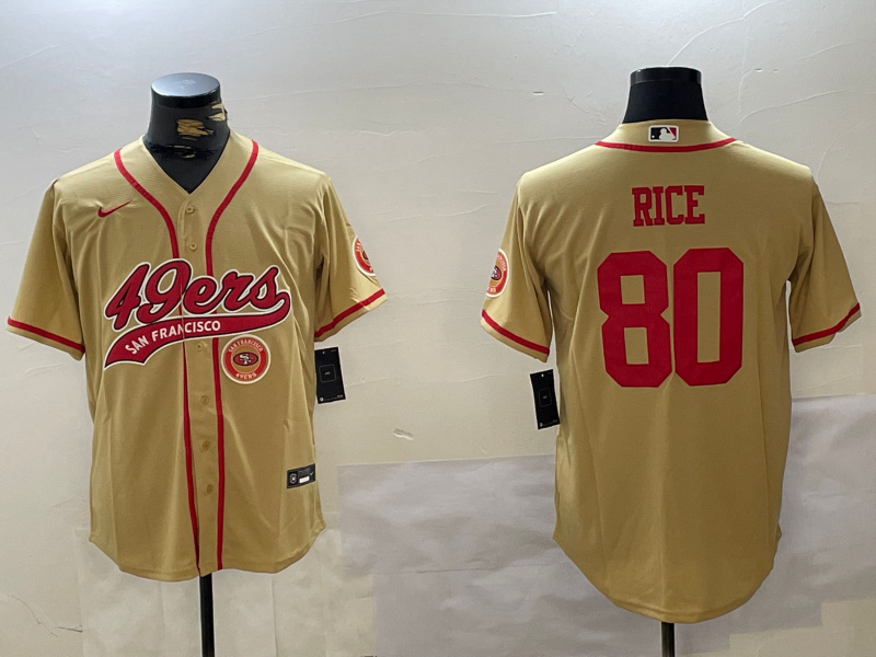 Personalized Men’s San Francisco 49ers #80 Jerry Rice Gold With Patch Cool Base Stitched Baseball Jerseys