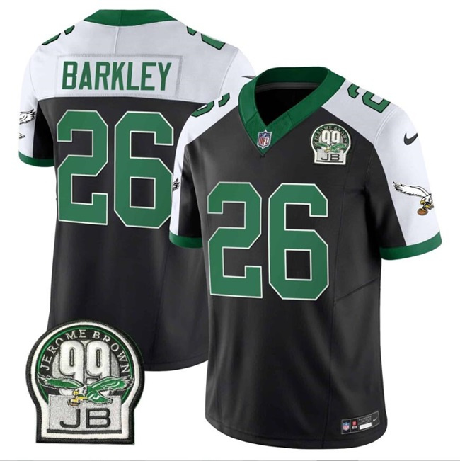 Personalized Men’s Philadelphia Eagles #26 Saquon Barkley Black 2024 F.U.S.E. Jerome Brown Patch Alternate Stitched Football Jersey
