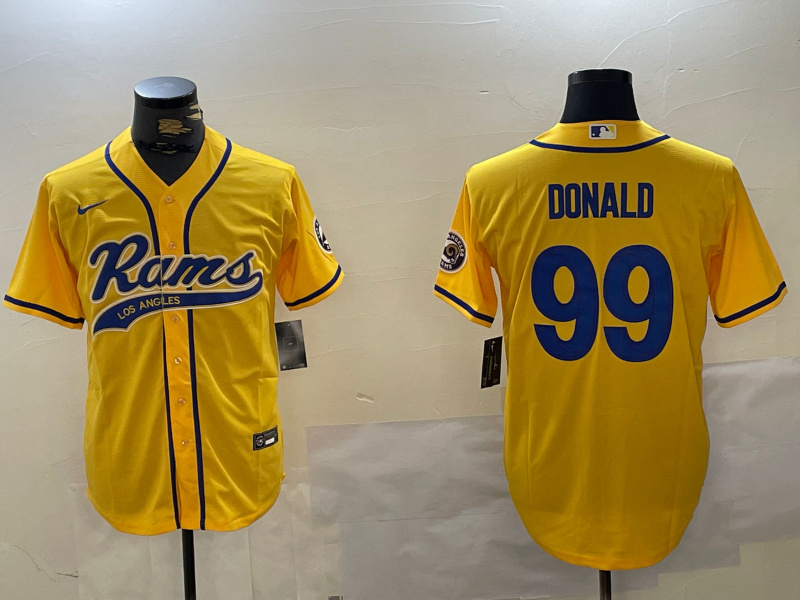 Personalized Men’s Los Angeles Rams #99 Aaron Donald yellow Cool Base Stitched Baseball Jersey