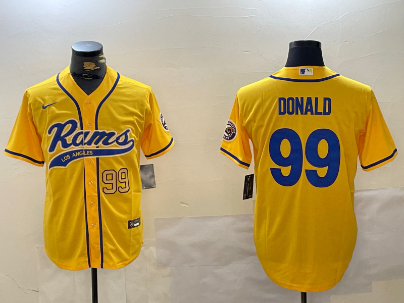 Personalized Men’s Los Angeles Rams #99 Aaron Donald yellow Cool Base Stitched Baseball Jerseys