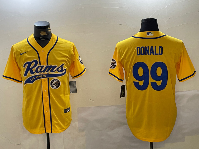Personalized Men’s Los Angeles Rams #99 Aaron Donald yellow Cool Base Stitched Baseball Jerseys