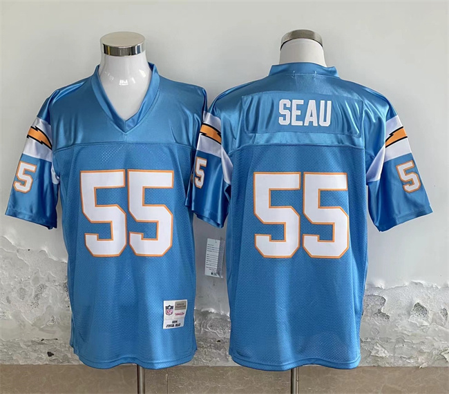 Personalized Men’s Los Angeles Chargers #55 Junior Seau Blue Throwback Stitched Jersey