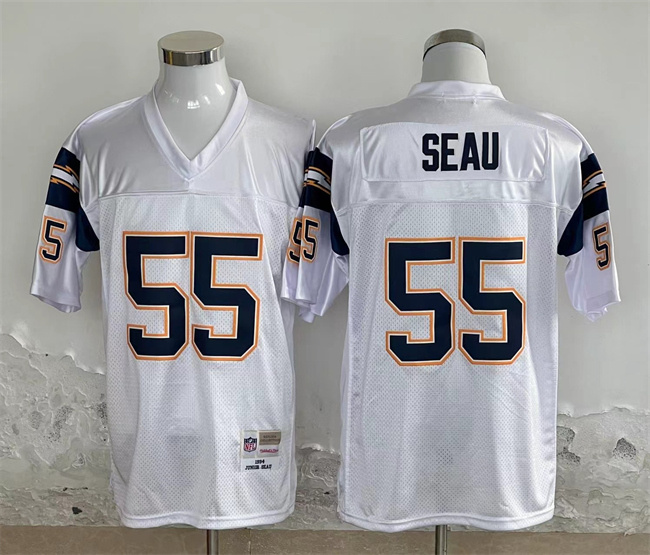 Personalized Men’s Los Angeles Chargers #55 Junior Seau White Throwback Stitched Jersey