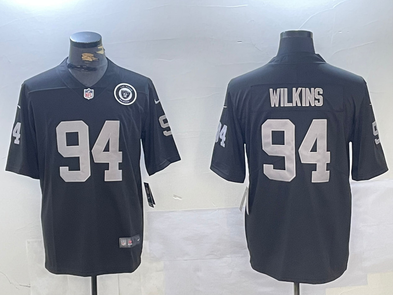Personalized Men’s Las Vegas Raiders #94 Christian Wilkins Black 65th Anniversary Patch Stitched Football Jerseys
